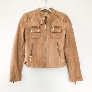 Michael Kors Authentic Tan Leather Moto Jacket